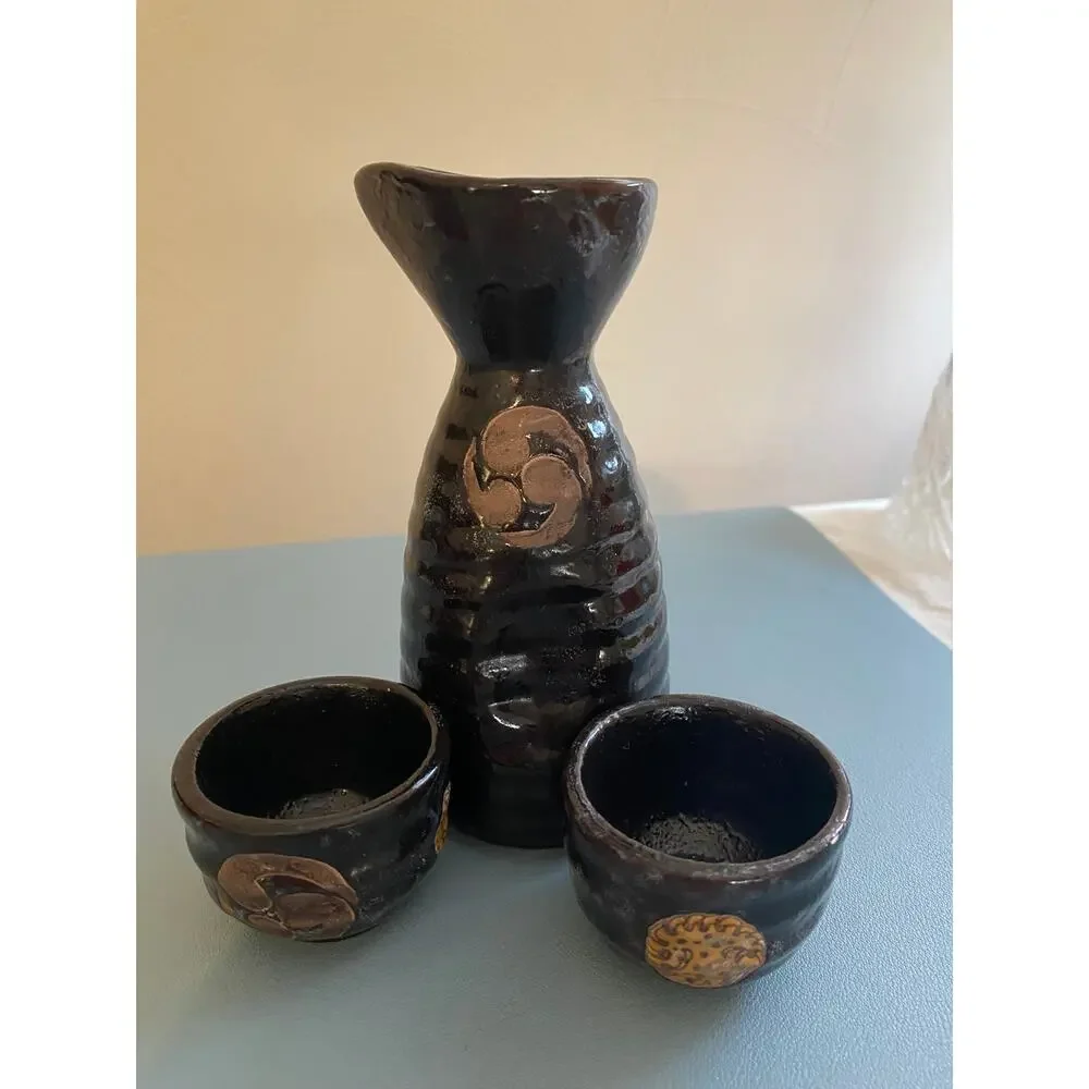 Vintage Japanese Sake Set- Bottle with 2 cups New in box
